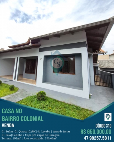 Venda - Casa (Padrão) - Colonial - São Bento do Sul/SC - Cod. 310