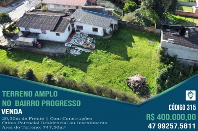 Venda - Terreno (Em rua) - Progresso - São Bento do Sul/SC - Cod. 315