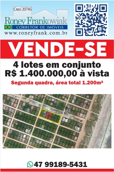 Venda - Terreno (Em rua) - Praia do Ervino   - São Francisco do Sul/SC - Cod. terreno 887
