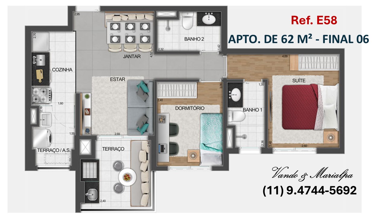 Apartamento (Padro), com 2 quartos e 1 banheiros  Venda, 62 m em So Paulo/SP